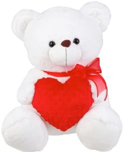 Λούτρινο Αρκουδάκι Λευκό 60εκ Με Καρδιά Κόκκινη (VL226012)
