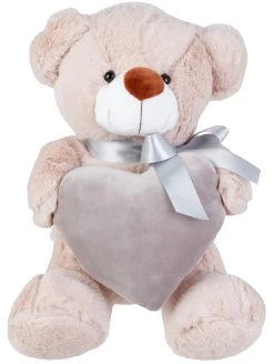 Λούτρινο Αρκουδάκι Μπεζ 25 εκ Με Βελούδινη Καρδιά Χρώμα Γκρι (VL222516)