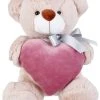 Λούτρινο Αρκουδάκι Μπεζ 25 εκ Με Βελούδινη Καρδιά Χρώμα Σάπιο Μήλο (VL222517) -Winfun Shop 209850