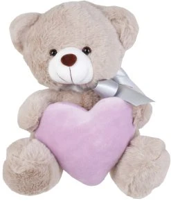 Λούτρινο Αρκουδάκι Γκρι 20 εκ Με Βελούδινη Μωβ Καρδιά (VL222013)