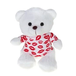 Λούτρινο Αρκουδάκι Λευκό με Μπλούζα Χειλάκια 25εκ (VL232548)