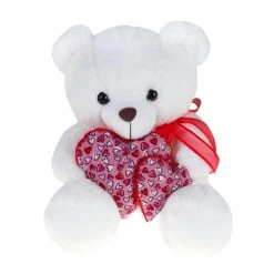 Λούτρινο Αρκουδάκι Λευκό με Πολύχρωμη Καρδιά 40εκ (VL234067)