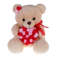 Λούτρινο Αρκουδάκι Μπεζ με Καρδιά και Λουλούδια (VL234065)