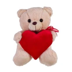 Λούτρινο Αρκουδάκι Μπεζ με Καρδιά Κόκκινη Βελούδο 25εκ (VL232564)