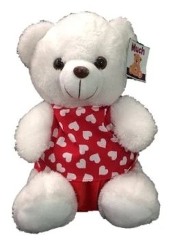 Λουτρινο Αρκουδακι Λευκο Με Ρουχα Καρδουλες 25 Εκατοστα (W2505)