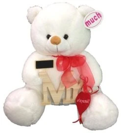 Λουτρινο Αρκουδακι Λευκο Με Ταμπελα “Mr” 40 Εκατοστα (W4003)