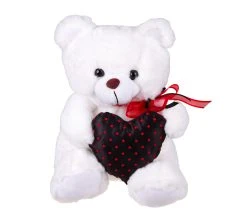 Λούτρινο Αρκουδάκι ΒΟΒΟ 20εκ Λευκό Με Πουά Μαύρη Καρδιά (VL212030)